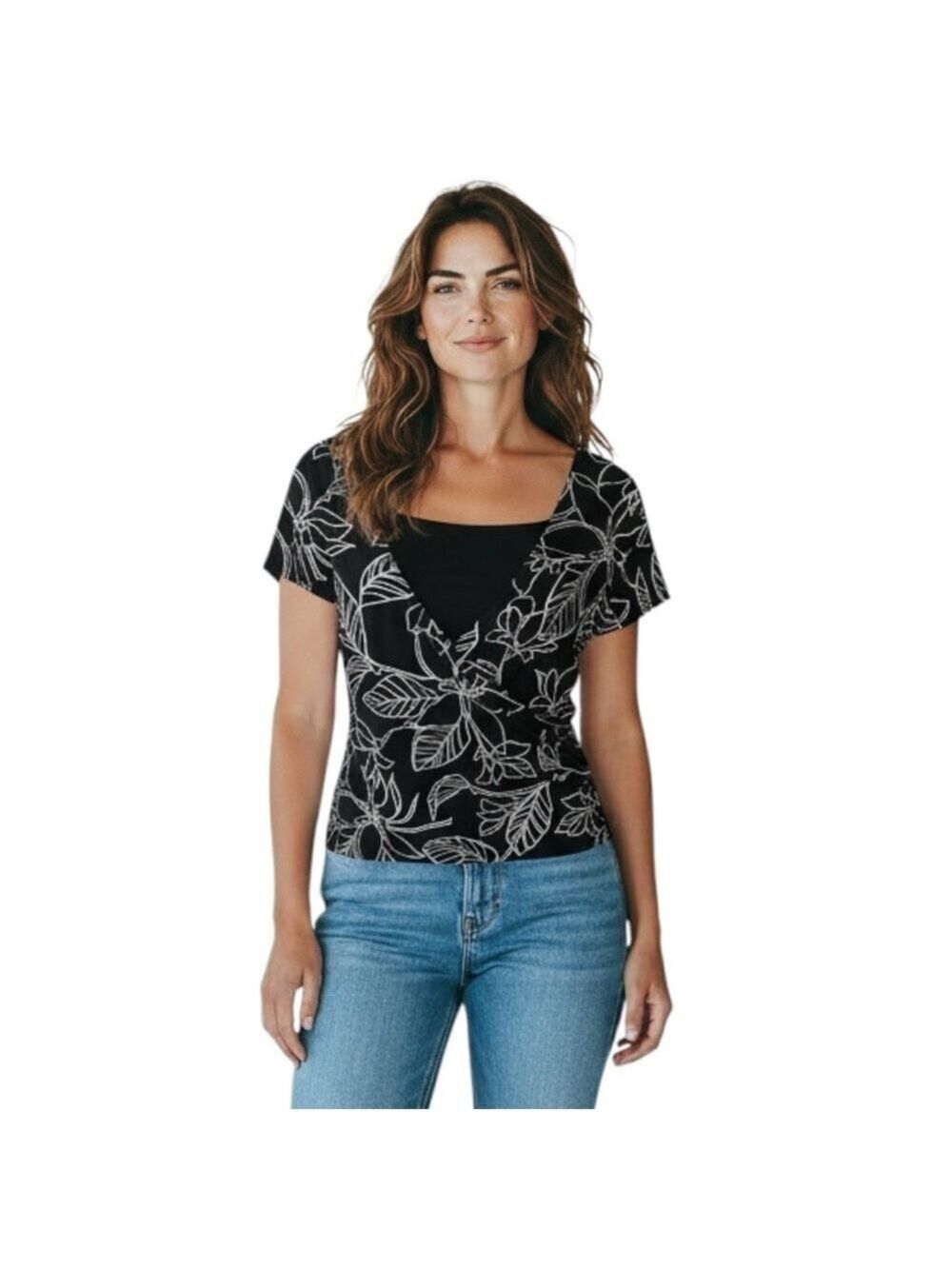 Covington Women’s Size S Black & White Floral Short Sleeve Blouse